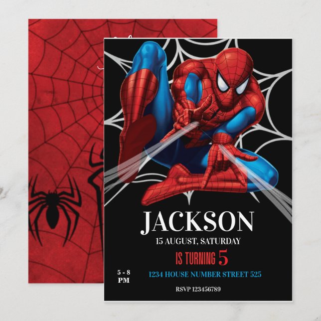 Invitación Tema de cumpleaños de Spiderman Superhéroe Fiesta  (Anverso / Reverso)