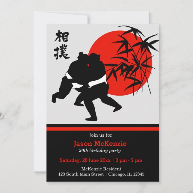 Invitación Tema de cumpleaños de sumo (Anverso)