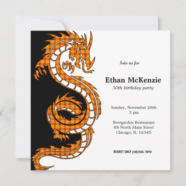 Invitación Tema de cumpleaños de Yin Yang Dragon (Anverso)