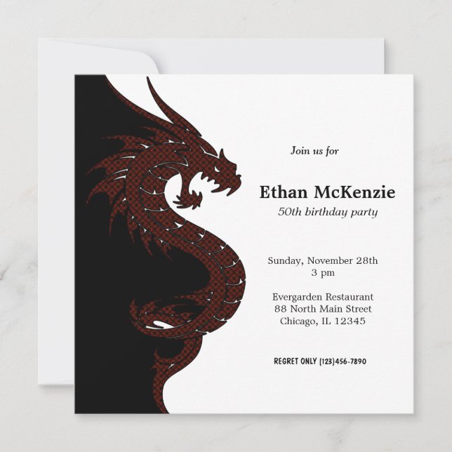 Invitación Tema de cumpleaños de Yin Yang Dragon (Anverso)