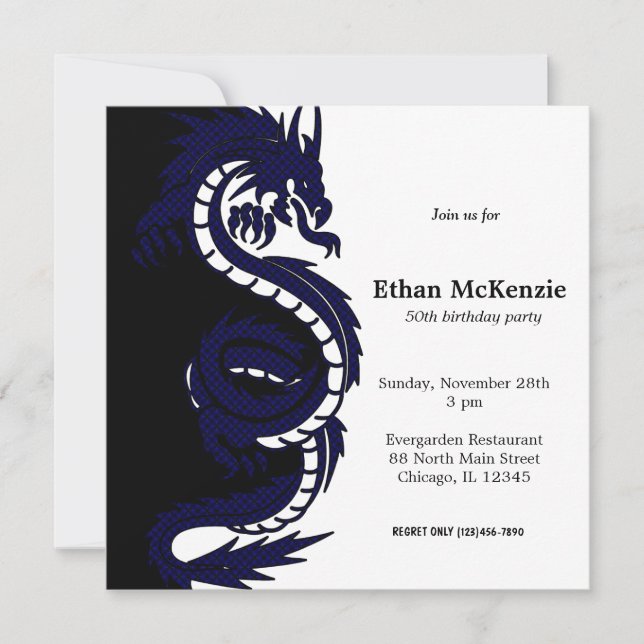 Invitación Tema de cumpleaños de Ying Yang Dragon (Anverso)