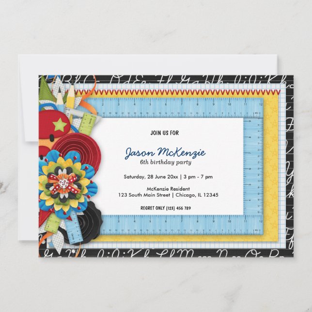 Invitación Tema de cumpleaños escolar (Anverso)