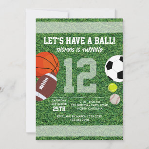 Invitación Tema de Cumpleaños Infantil con Balones Deportivos