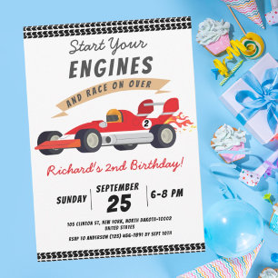 Invitación Tema de Cumpleaños Infantil de Autos de Carreras C