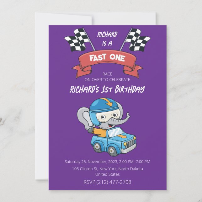 Invitación Tema de Cumpleaños Infantil de Carreras de Autos d (Anverso)