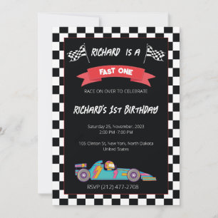 Invitación Tema de Cumpleaños Infantil de Carreras de Autos d