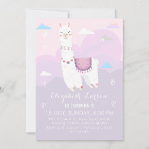 Invitación Tema de Cumpleaños Infantil de Llama Bonita con Co