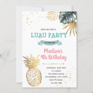 Invitación Tema de cumpleaños luau tropical dorado