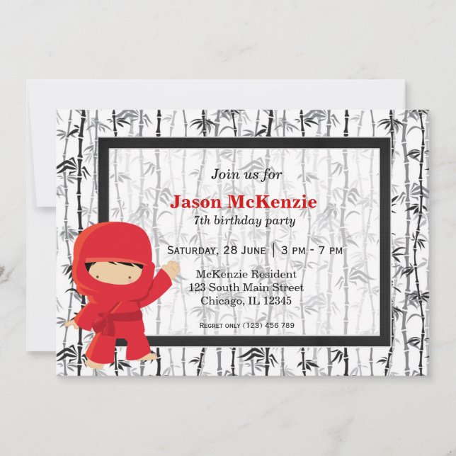 Invitación Tema de cumpleaños Ninja (Anverso)