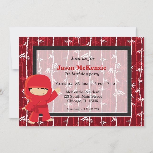 Invitación Tema de cumpleaños Ninja (Anverso)