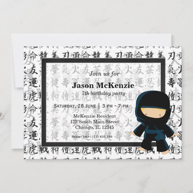 Invitación Tema de cumpleaños Ninja (Anverso)
