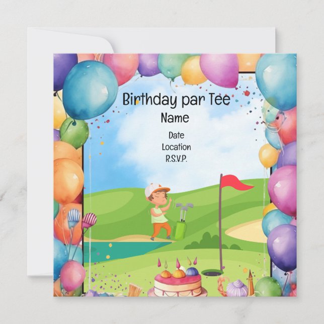 Invitación Tema de cumpleaños para niños Fiestas golfistas (Anverso)