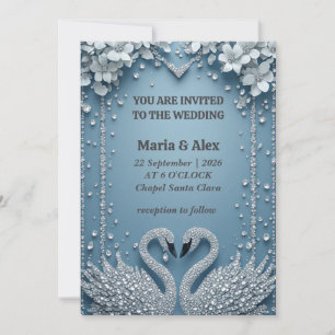 Invitación Tema de decoración de boda Pareja de Cisne Azul 💍