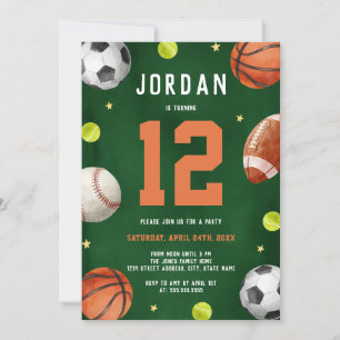 Invitación Tema de Deportes para Niños Cumpleaños Naranja Ver