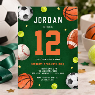 Invitación Tema de Deportes para Niños Cumpleaños Naranja Ver