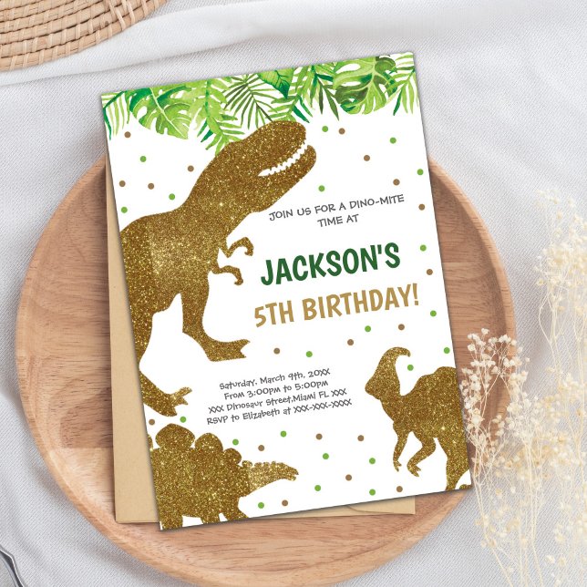 Invitación Tema de Dino Neutral Impreso (Dinosaur Birthday Cards)