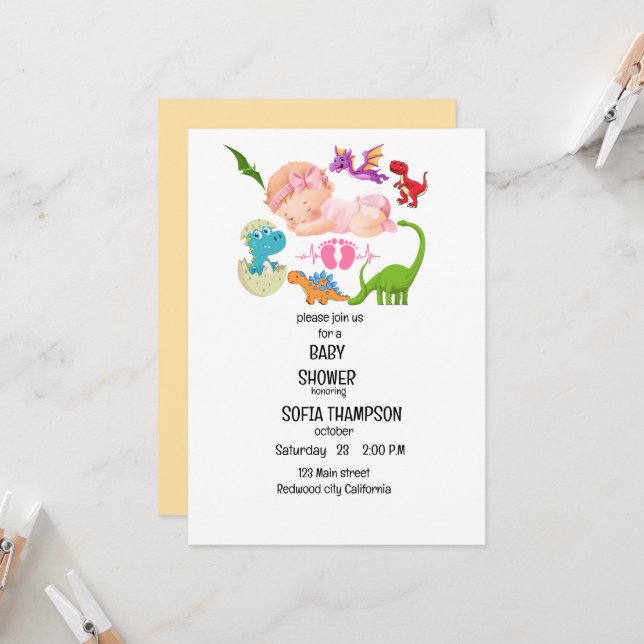 Invitación Tema de dinosaurios de Baby Shower INVITATION (Anverso/Reverso In Situ)
