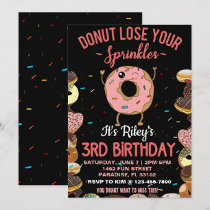 Invitación Tema de donut para cumpleaños número 3 cita divert