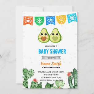 Invitación tema de ducha azul fiesta aguacate