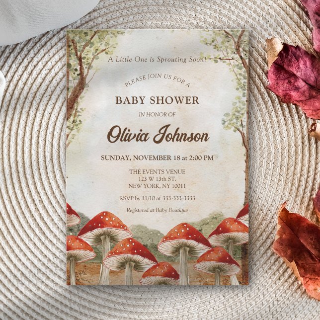Invitación Tema de Ducha de Bebé de Hermoso Hongo Marrón (Subido por el creador)