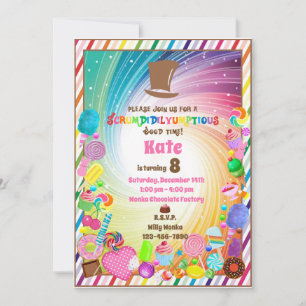 Invitación Tema de dulces, chocolate, boleto dorado, invitaci