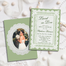 Invitación Tema de encaje verde en ducha de novia con foto