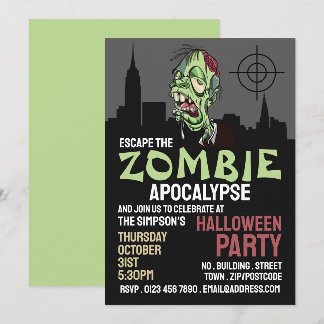 Invitación Tema de Escape Room de Apocalipsis Zombie Hallowee (Anverso / Reverso)