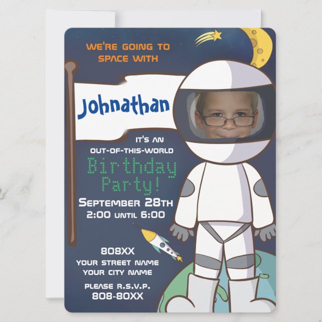 Invitación Tema de Espacio Exterior con Foto Personalizada de (Anverso)