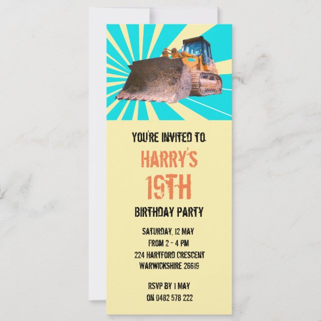 Invitación Tema de excavadora (Anverso)