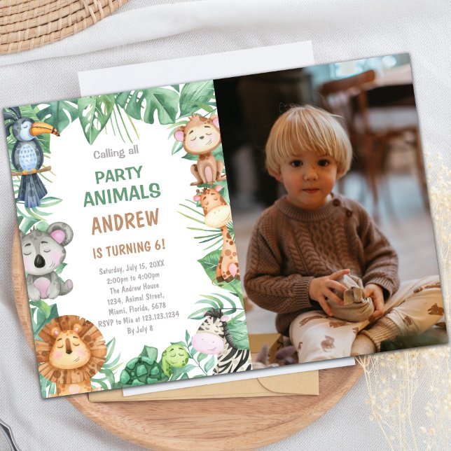 Invitación Tema de Fiesta animal safari para niños (Jungle Birthday Invitations with photo)