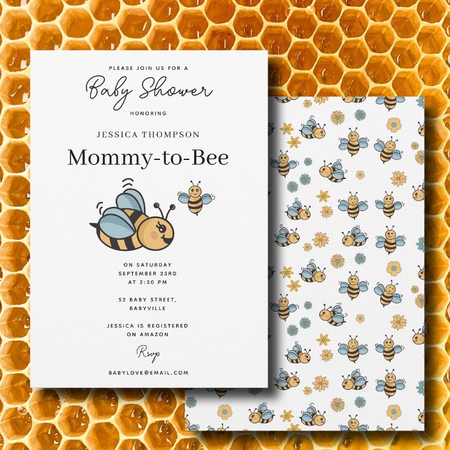 Invitación Tema de fiesta de bebé de Mamá Abeja y Miel (Cute Mommy to Bee Honey Baby Shower Theme Invitation)