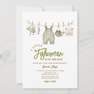 Invitación Tema de Fiesta de Bebé de Pesca en Verde Salvia