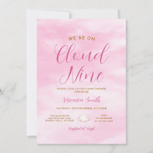 Invitación Tema de fiesta de bebé Nube Nueve Rosa Elegante