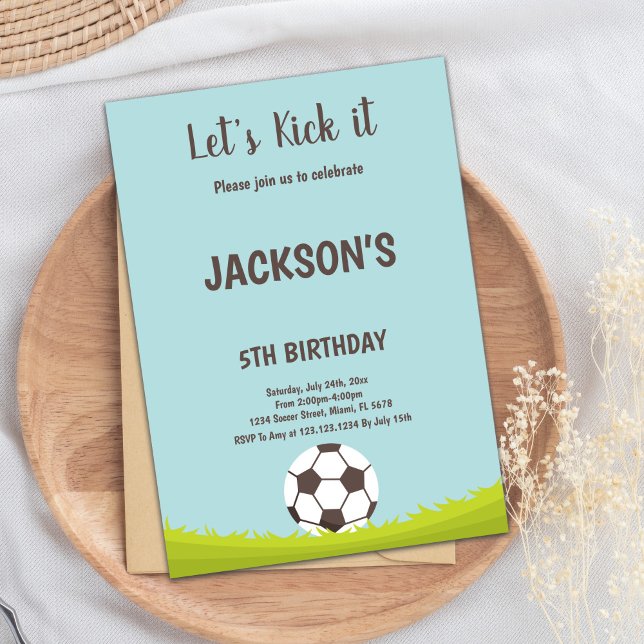 Invitación Tema de Fiesta de campo verde realista (Grass Soccer Birthday Invitations)