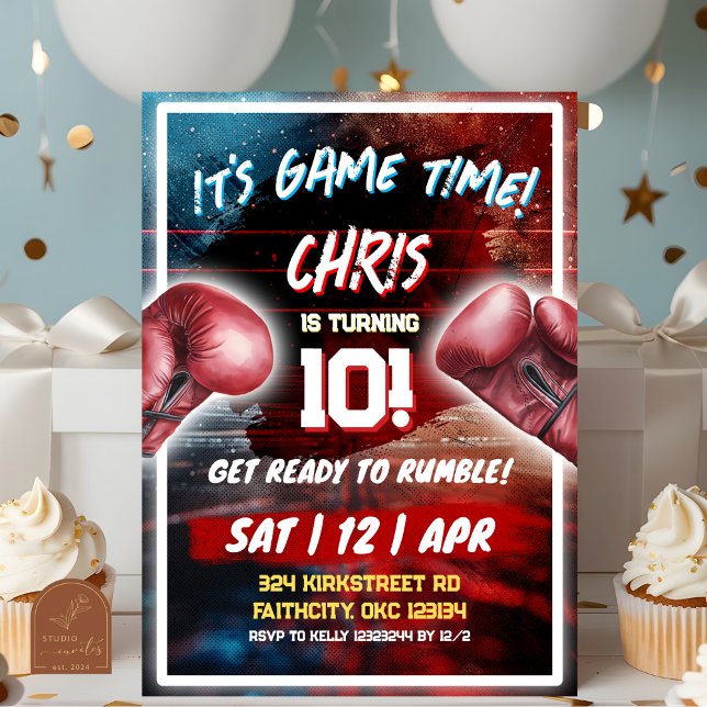 Invitación Tema de fiesta de cumpleaños de boxeo en tiempo de (Subido por el creador)