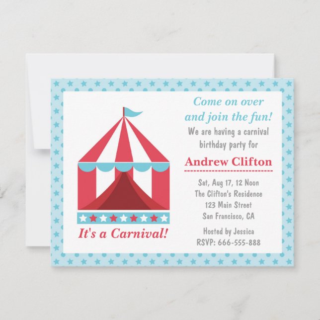 Invitación Tema de fiesta de cumpleaños de Carnaval en el pat (Anverso)