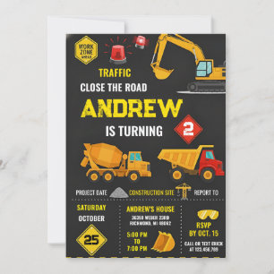 Invitación Tema de fiesta de cumpleaños de construcción Cumpl