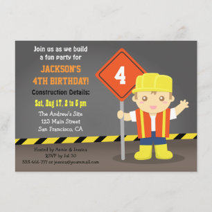 Invitación Tema de fiesta de cumpleaños de Construcción de Bu