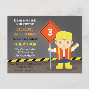 Invitación Tema de fiesta de cumpleaños de Construcción de Bu