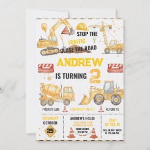Invitación tema de fiesta de cumpleaños de construcción perso