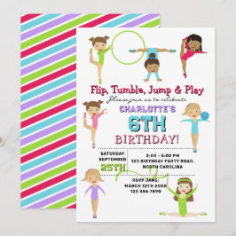 Invitación Tema de fiesta de cumpleaños de niñas de gimnasia