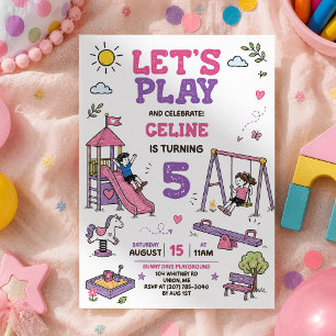 Invitación Tema de fiesta de cumpleaños de niñas en patio de