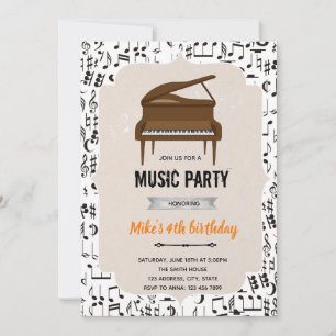 Invitación Tema de fiesta de cumpleaños de piano musical