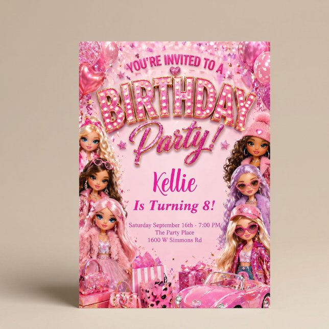 Invitación Tema de fiesta de cumpleaños Glam Doll Party (Subido por el creador)