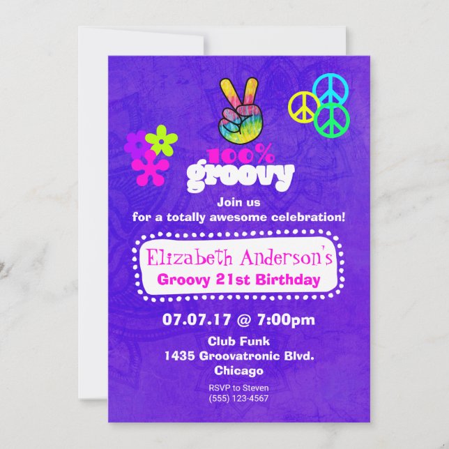 Invitación Tema de fiesta de cumpleaños hippie genial (Anverso)