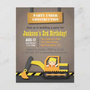 Invitación Tema de fiesta de cumpleaños para niños de excavad