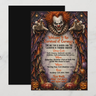 Invitación Tema de fiesta de disfraces de payaso malvado de H