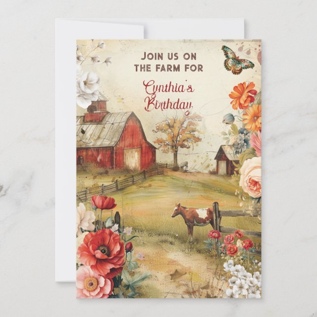 Invitación Tema de fiesta de granja campestre (Anverso)