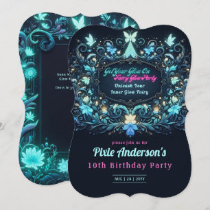 Invitación Tema de fiesta de hadas con brillo de neón - Cuent