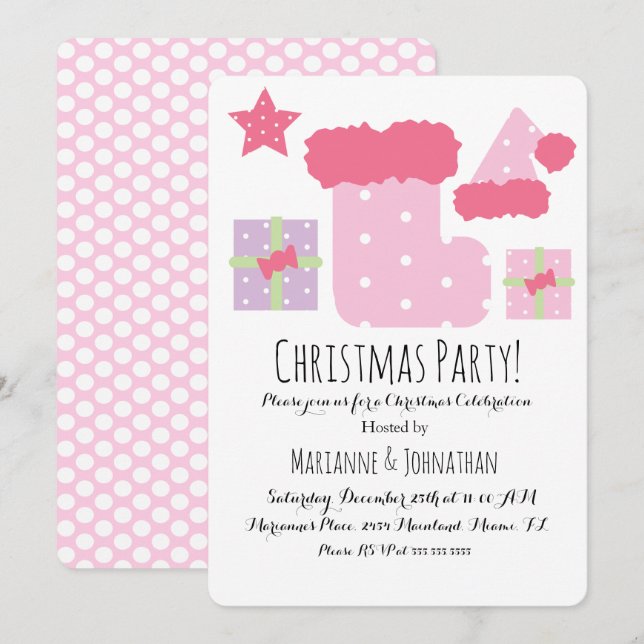 Invitación Tema de fiesta de Navidad mezcla rosa (Anverso / Reverso)